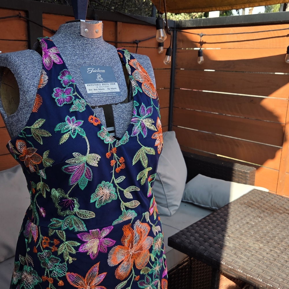 Guess Embroidered Mesh Midi Dress (Size 10)